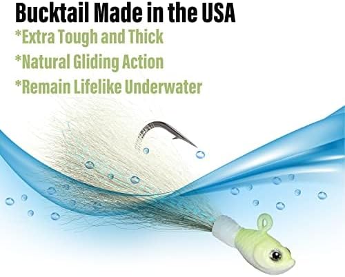 Dr.Fish 3 Pack Bucktail Jig Lure Hair Jig Saltwater Freshwater Lures Surf Fishing Bass Flounder Striper Bluefish Halibut Redfish - Image 5