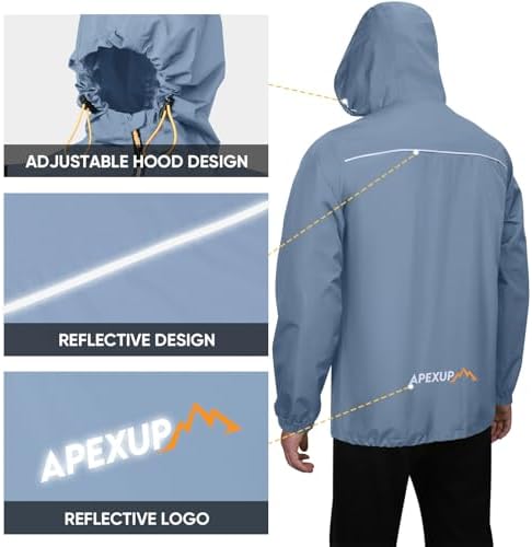 APEXUP Packable Rain Jacket Men Waterproof Lightweight Raincoat with Hood - Image 2