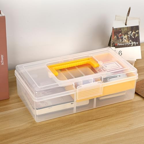 JUXYES Clear Art Craft Supply Storage Bin Sewing Box With Handle Lid - Image 5