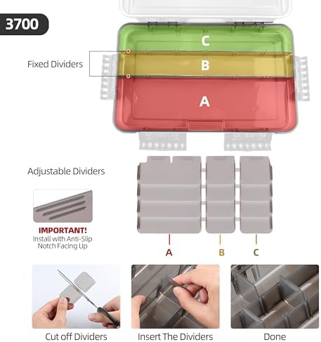 RUNCL Fishing Tackle Box, Waterproof Tray for Jigs Lures, Thicker Floating Tackle Utility Box with Adjustable Dividers, 3600/3700/Large 3700 Size - Image 5