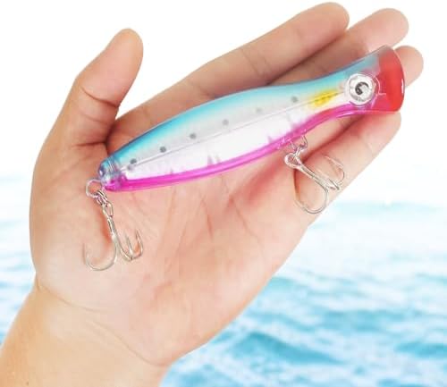 Large Top Water Popper Lure: 2pcs 3D Eyes Tuna Popper Saltwater Fishing Lures for Surf Fishing Gt Tuna Kingfish Large Predator Fish - Image 5