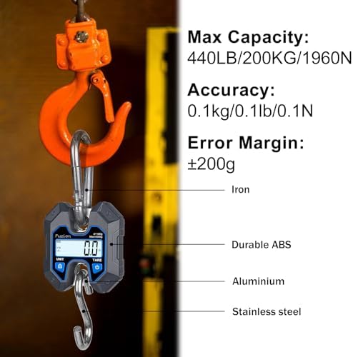 Fuzion Hanging Scale 440lb/200kg, Mini Crane Scale, Snap-Fit Lifting Ring - Image 2