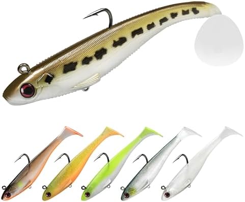 TRUSCEND Shadtale Easy Catch Soft Fishing Lures with BKK Hooks - Trembly Sinking and Vibrating Swim for More Bites, Pre-Rigged Swimbaits for Bass, Trout, Crappie, Walleye, Freshwater Saltwater Fishing by TRUSCEND