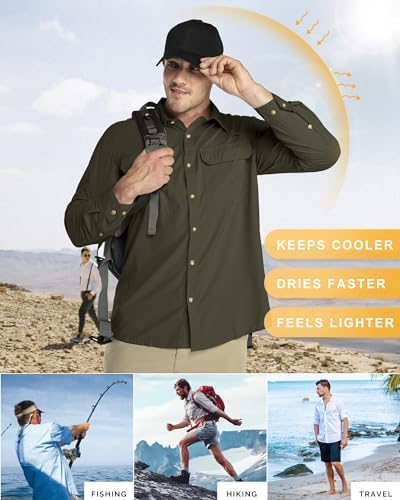 33,000ft Men's Long Sleeve Sun Protection Shirt UPF 50+ UV Quick Dry Cooling Fishing Shirts for Travel Safari Camping Hiking - Image 4