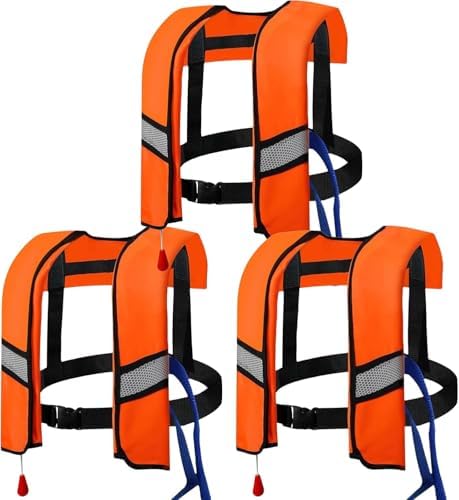 3-Pack Life Jackets for Men Women - 150N Automatic Inflation Swim Vest with Reflective Strips & Safety Buckle ~ Lightweight &Breathable by forkidsyouthplaygames