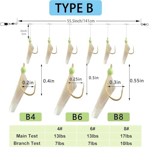 Fishing Bait Rigs Saltwater Surf Fishing Lures Bait Rig with Real Fish Skin Glow Beads Sharp Hooks Swivels Surf Fishing Rigs Sea Bass Cod Herring Hook Rig Size 4 6 8 - Image 2