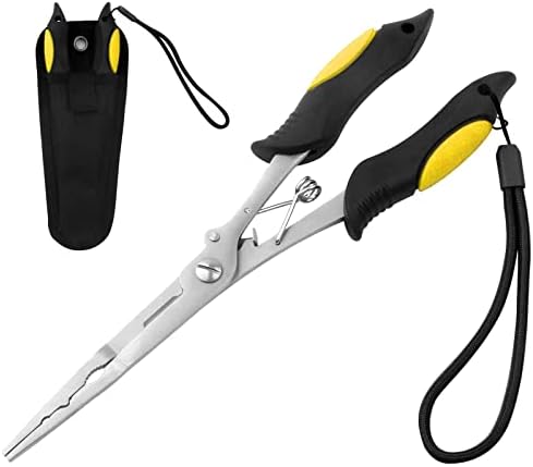 Hikary Long Nose Fishing Pliers,Ice Fishing Gear,Stainless Steel Hook Remover Braid Cutter Rustproof Fishing Multi-Tools Fishing Gripper for Freshwater Saltwater by Hikary