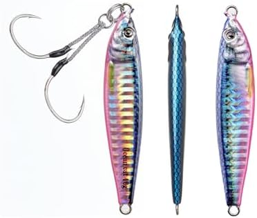 OCEAN CAT Long Casting Slow Fall Pitch Fishing Jigs Lures Lead Metal Flat Sinking Vertical Shore Jigging Bait with Assist Hook for Saltwater Freshwater Fishing 40g 60g 80g by OCEANCAT