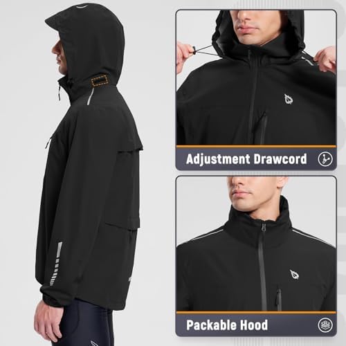 baleaf Men's Rain Jacket Waterproof Hood Lightweight Reflective Packable - Image 4