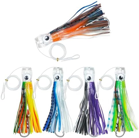 Trolling Lures Saltwater for Tuna Mahi Marlin Wahoo Dolphin Shark Offshore Trolling Baits with Squid Skirt Big Game Fishing Lures Deep Sea Squid Skirts Rig 6/9 inch by AGOOL