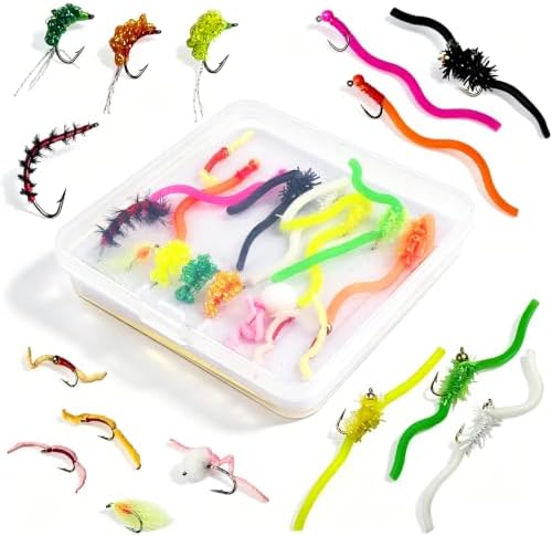16Pcs Fly Fishing Wet Flies Nymphs, Squirmy Wormy, Streamers, Egg Fly Flies, Bunny Muddler Flies for Trout Salmon with Fly Box by FreeFisher