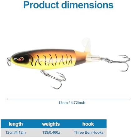Popper Top Water Fishing Lure: Whopper Fishing Lures with Floating Rotating Tail Barb Treble Hooks Saltwater Freshwater for Bass - Image 3