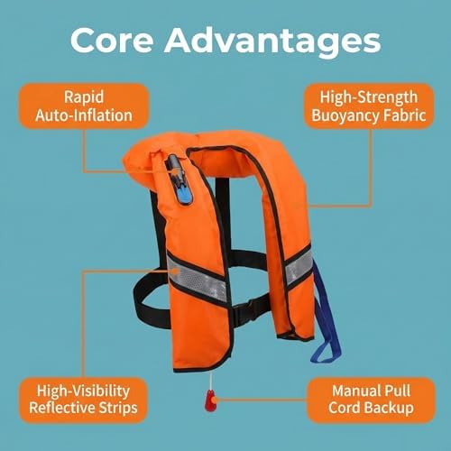 Automatic Inflatable Life Jacket Vest for Adults, Supports up to 330 lbs, with Reflective Strips and Manual Inflation Tube - Image 5