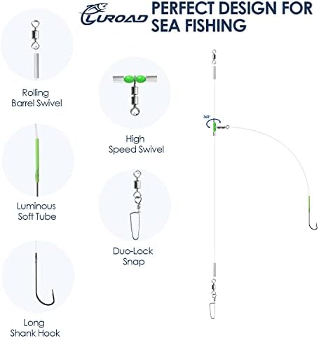 5pcs Sea Fishing Rigs, Deep Drop Snapper Rig, Bottom Fishing Rigs, Luroad Pre Tie Flapper Rig Aberdeen Hook Sizes 1, 2/0 for Beach Casting Shore Flounder, Whiting, Bass, Plaice - Image 3