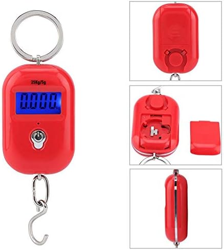Mini Electronic Scale, Fish Weighing Scales Red Portable 25Kg/5G Hanging Scale Digital Pocket Key Chain Weight Hook Kitchen Food Weight Gauge Measuring Tools with Backlight for Home Farm Market - Image 4