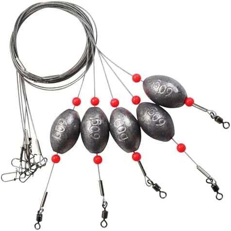 Fishing Egg Sinker with Soft Plastic Core Weight Rigs 5pcs Flounder Rig Saltwater,176.37lb Fishing Wire Leader with Egg Sinker Swivels Snap, Grouper Bottom Fishing Rigs by Fishing