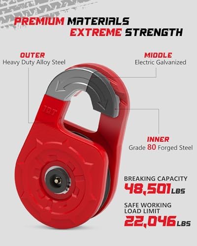 Towing Winch Snatch Block, Separate Pulley Block, Multiple-Purpose G80 Heavy Duty Forged Winch Snatch Block Pulley, 22Tons(46,051lbs) MBS, for Synthetic Rope Off Road Recovery, Red - Image 4