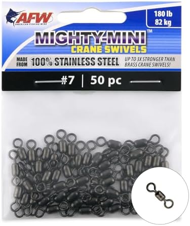 AFW American Fishing Wire Fishing Swivels - Mighty Mini 100% Stainless Steel Crane Swivels, 3X Stronger Than Brass, for Terminal Tackle Box, Up to 600lb Test - Fishing Gear for Fishing Line Leaders by AFWFishingBrands