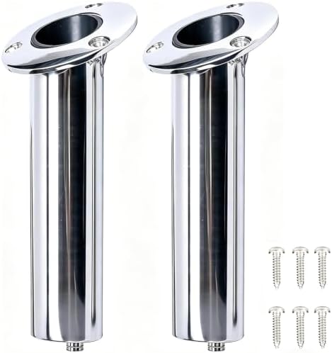 (Set of 2) Amarine-Made Heavy Duty Stainless Steel 316 Deluxe Rod Holders with Drain, Flush Mount Fishing Rod Pole Holders, 30 Degree by AmarineMade