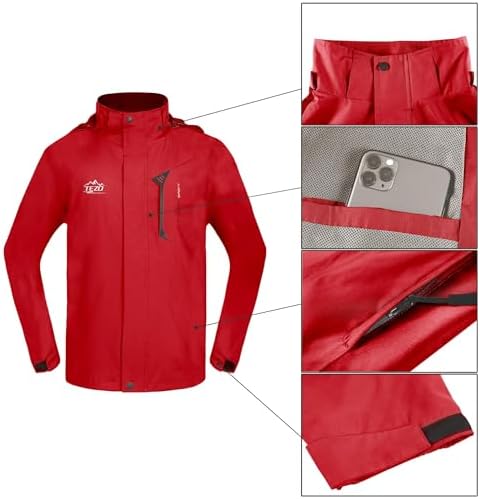 TEZO Mens Rain Jacket Waterproof with Hooded Hiking Coat Lightweight Windbreaker - Image 5