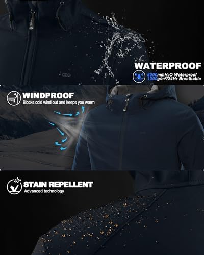 33,000ft Men's Hooded Fleece Lined Rain Shell Jacket Waterproof Lightweight - Image 4