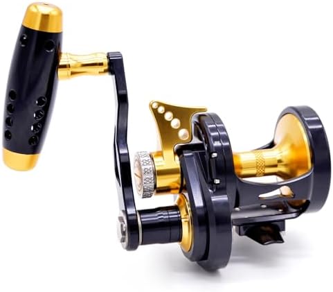 Savage Jaws Conventional Lever Drag Fishing Reel, 6.3:1 Gear Ratio, 9+2 Bearings, Carbon Fiber Drag, Stainless Steel Main Shaft & Gear, One-Piece Aluminum Frame and Braid-Ready Spool by camekoon