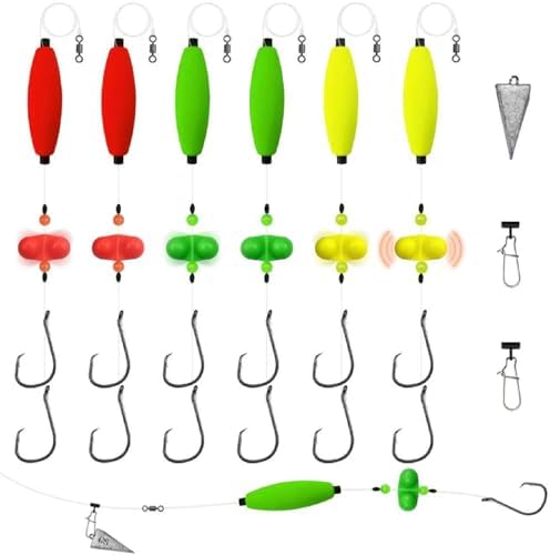 Narcissus Catfish Rigs Set – 6 Pre-Tied Rigs with 2 Sinker Sliders & 2oz Pyramid Sinker, Float Rigs Tackle, Santee Rig, Circle Hooks 6/0 – Complete & Ready-to-Use Kit by Narcissus