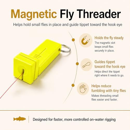 Fly Fishing accessories- Magnetic Fly Threader Bright Orange, 4-Slot Precision Threading Tool for Fly and Ice Fishing, Lightweight Plastic Hook Threader with Keychain for Wading Low Light Cold Hands - Image 2