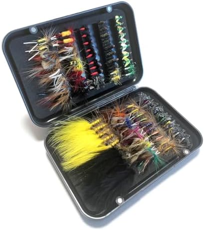 Fly Fishing Assorted Flies Kit, Pack of 90 pcs Including Dry and Wet Flies, Nymphs, Streamers, Wooly Buggers, Terrestrials and More, Magnetic Fly Box. by Unknown
