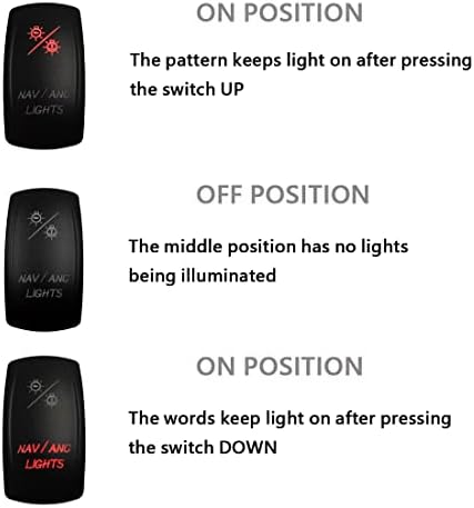12V RED Led Boat Nav/ANC Lights Rocker Switch with Wires 7 PIN ON-Off-ON Waterproof DPDT Navigation/Anchor Lights Switch for Marine Boat Ship Vessel IP66 - Image 3