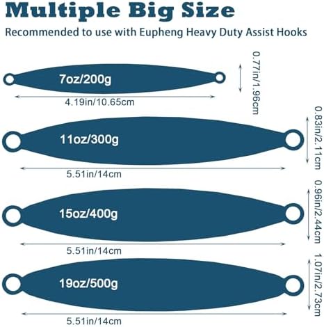 Eupheng Heavy Duty Fishing Jigs Saltwater 200g/300g/400g/500g, Glow in Dark Roller Slow Fall Lead Jig Deep Sea Fishing Jigging Lures for Tuna, Salmon, Sailfish, Grouper Snapper - Image 2
