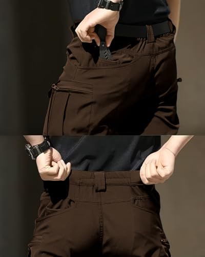 Men's Tactical Pants Stretch Waterproof Fabric Durable Cargo Pants for Hiking Casual Work Multi Pockets (No Belt) - Image 7