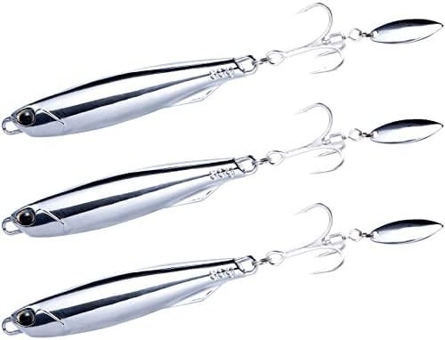 Dr.Fish 3 Pack Jigging Spoons Metal Casting Jigs Bladed Treble Hooks Saltwater Casting Spoons Surf Fishing Trolling Lures Vertical Diamond Jigs Mackerel Striper Bluefish Lures by DrFish