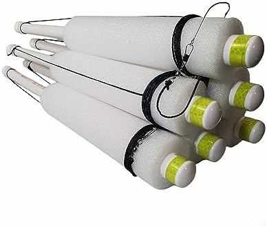 Rhodes Fishing Jugs with Floats, Nylon Lines, and Hooks for Catfish, Bass, and Lake Fish, Set of 6, Heavy-Duty and Reusable Noodles with PVC, Easy to Spot Colors 6 Pack, 22In by Unknown