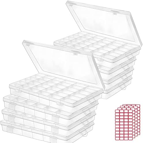 Budreu 8pack 36 Grids Plastic Clear Organizer Box bead Storage Containers with Adjustable Dividers for Craft Jewelry Fishing Tackles Parts Storage with 8 Sheets Label Stickers by Budreu