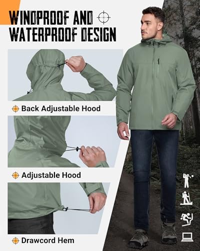33,000ft Men's Packable Rain Jacket Waterproof Raincoat with Hood - Image 4