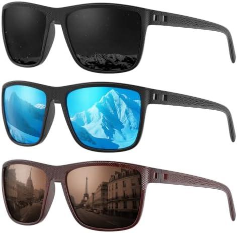 Fanshen Square Polarized Sunglasses for Men, 3 Pack Lightweight UV Protection Sun Glasses for Driving Fishing Golf by Unknown