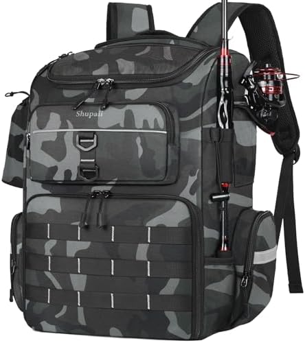 Fishing Backpack with 2 Rod Holders, Large Water Resistant Tackle Storage Bag for Fishing Gear, Fishing Bag Gifts for Men by TexCrafters