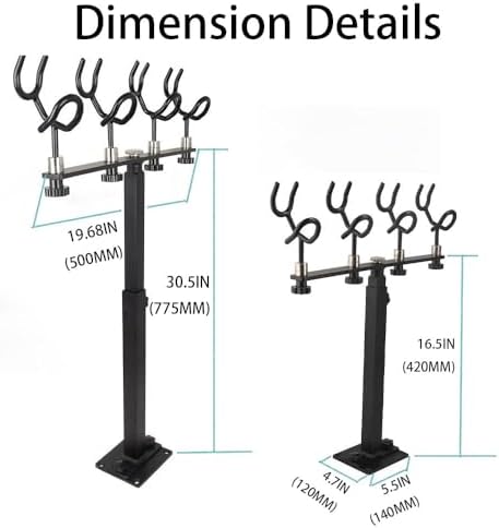 360 Degree Rotation & Adjustable Height Fishing Rod Holder with 4 Head, Marine Fishing Pole Rack with Mounting Plate, Multi-Functional Aluminum Fishing Rod Support for Wide Occasions - Image 2