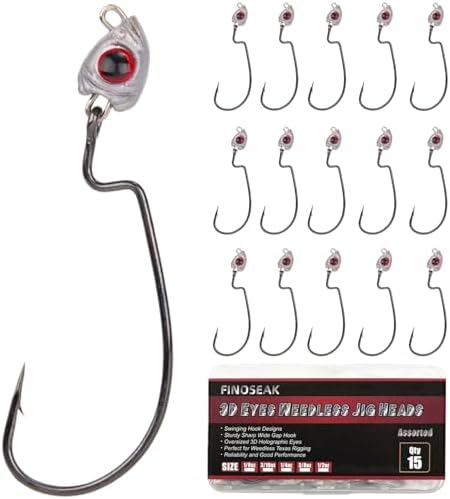 Vivid Fish Eyes Weedless Jig Heads, 15Pcs Swinging Bass Jig Head by FINOSEAK