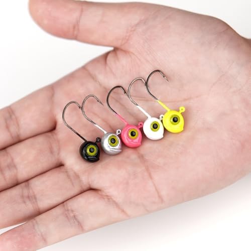 40-Pack Crappie Jig Heads for Fishing - 5 Colors Kit for Panfish, Walleye, Bass 1/32, 1/16, 1/8oz - Image 6