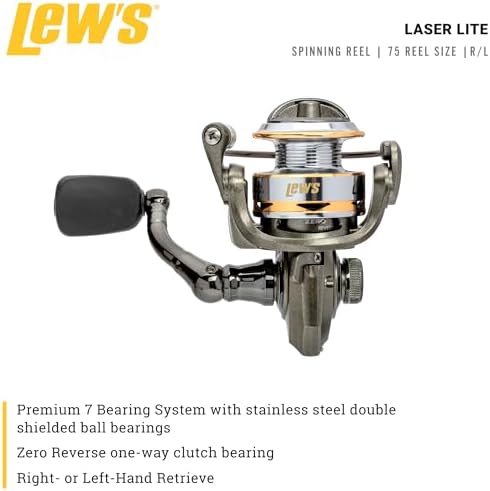 Lew's Laser Lite Spinning Fishing Reel, 6+1 Bearings, Graphite Frame and Sideplate, Speed Lube, Multi-Disc Drag - Image 2