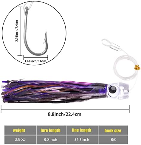 Trolling Lures Saltwater for Tuna Mahi Marlin Wahoo Dolphin Shark Offshore Trolling Baits with Squid Skirt Big Game Fishing Lures Deep Sea Squid Skirts Rig 6/9 inch - Image 3