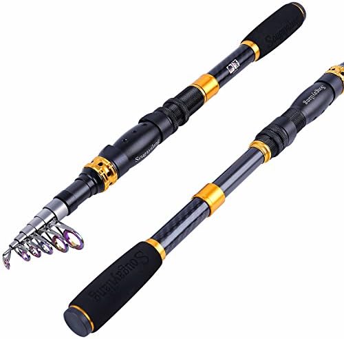 Sougayilang Telescopic Fishing Rod – 24 Ton Carbon Fiber Ultralight, Portable Retractable Handle, CNC Reel Seat, Stainless Steel Guides for Bass, Trout, Salmon, Panfish by Sougayilang