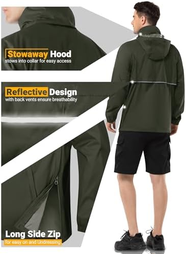 Outdoor Ventures Men's Rain Jacket Waterproof Lightweight Packable Pullover - Image 4