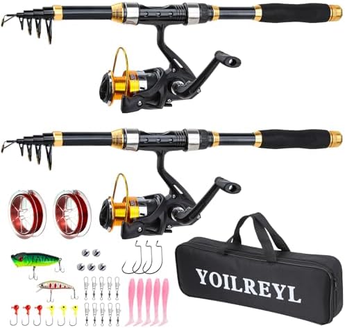 Yoilrey Fishing Rod and Reel Combo – 5.9ft Telescopic Fishing Pole Starter Kit with Spinning Reel, Fishing Line, Lure Box & Tackle Bag for Travel by Yoilrey