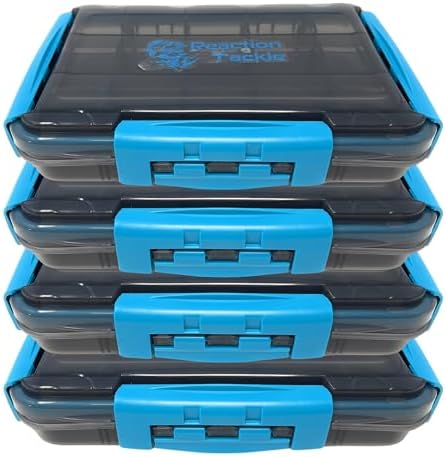 Reaction Tackle Premium Tackle Trays, Water Resistant Fishing Tackle Box Organizers with Triple Clip Closure, Removable Dividers and Clear View Design - 3600 (4-Pack) by ReactionTackle