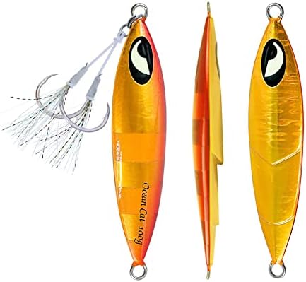 OCEAN CAT Lead Metal Flat Slow Fall Pitch Fishing Jigs Lures Sinking Vertical Jigging Bait with Butterfly Hook for Saltwater Fishing by OCEANCAT