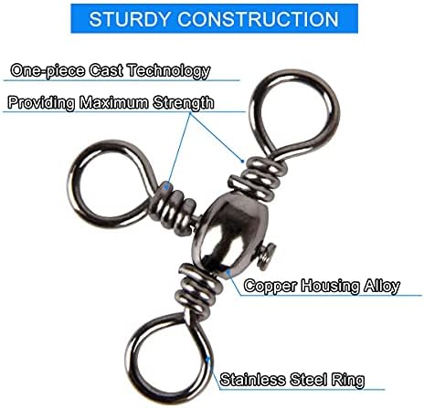 AKOSU 120pcs Fihshing Accessories Three Way Swivels Cross Line Barrel Stainless Steel Swivel Saltwater T-Turn Fishing Line Connector #2, 4, 6, 8, 10 - Image 3