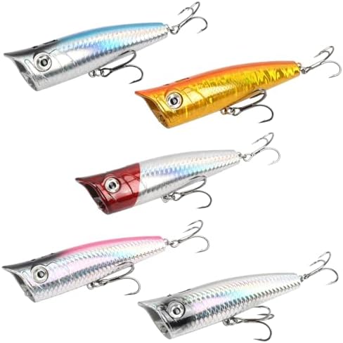 Large Top Water Popper Lure: 2pcs 3D Eyes Tuna Popper Saltwater Fishing Lures for Surf Fishing Gt Tuna Kingfish Large Predator Fish by Vefungyan